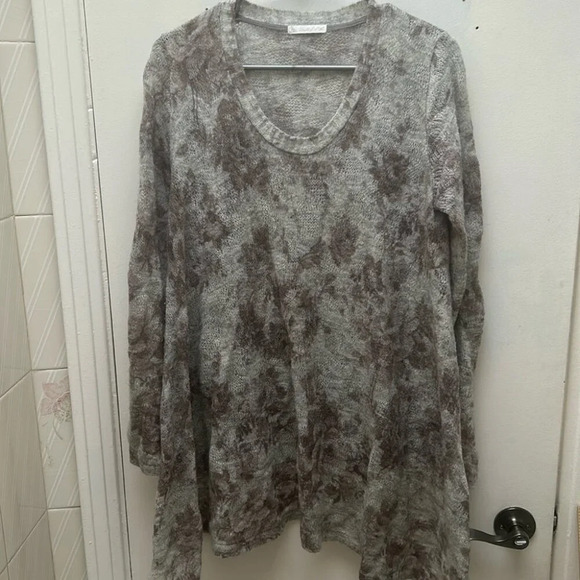 Susy Mx Grey floral sweater tunic, mohair wool blend, asymmetrical, size medium - Picture 1 of 8